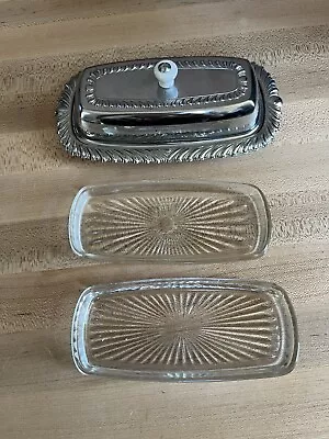 Irvinware Silver Metal Covered Butter Dish With Glass Insert.EUC MADE IN USA • $29.99