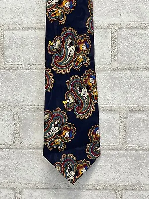 Vintage Disney Men's Tie 61 L Multicolor Paisley Mickey Donald Duck Goofy 90s • $17.75