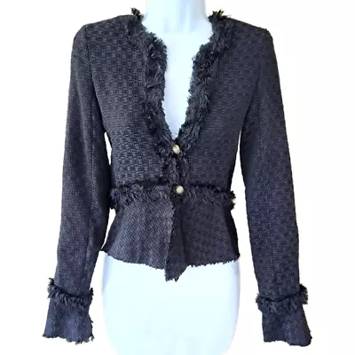 ALEXIS Black Crop Fringe Tweed Jacket Size XS • $95