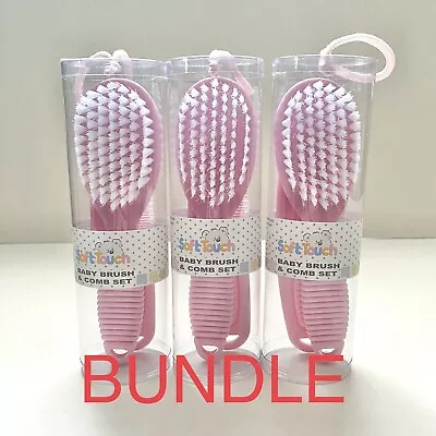 3 X Baby Soft Hair Brush And Comb Sets - Pink - Soft Touch Brand • £9