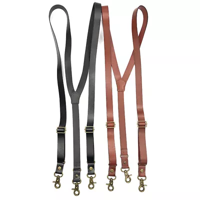 Men Genuine Leather Y Back Belt Loop 0.7  Width Suspenders 3 Snap Hook & 3 Clips • $23.39