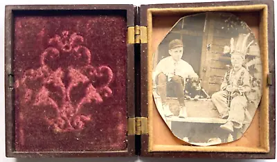 Antique Floral Patterned Thermoplastic Union Photograph Case & Photo Of Boys Dog • $49.99