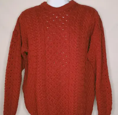 The Irish Store Blasket Honeycomb Stitch Aran Fisherman Sweater Large Red Mens • $51.35