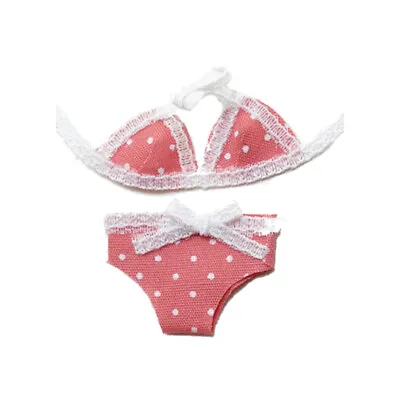 Dollhouse Bikini Bathing Suit Pink Polka Dot Fabric Lace Trim Beach Miniature • $4.95