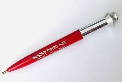 Vintage MacQueen Funeral Home Oconto WI Advertising Pen 4  Red Small Silver Cap • $14.50