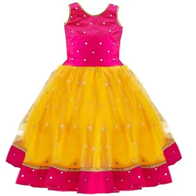 Indian Lehenga Net Choli For Kids Girls Dress Readymade Stiched Yellow Magenta • $63.07