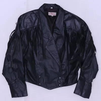 C4801 VTG Adler Cowgirl Fringe Biker Leather Jacket Size S • $39.99