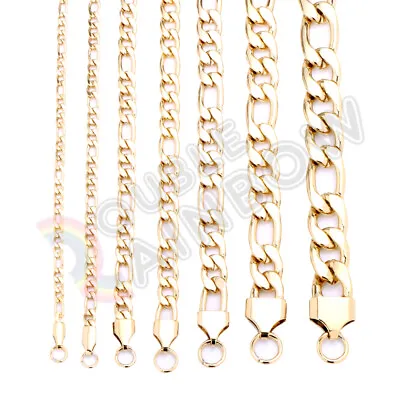 18-36 Inch Men Women Stainless Steel 14K Gold Plated Figaro Chain Necklace Link • $8.98