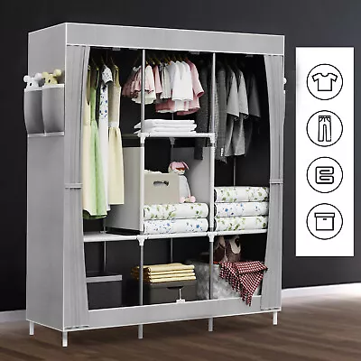 Large Canvas Wardrobe Portable Clothes Closet Storage Cabinet Organizer Cupboard • $27.99