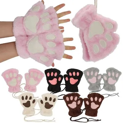 $8.08 • Buy Womens Cosplay Cat Claw Bear Paw Gloves Warm Plush Faux Fur Fingerless Mittens