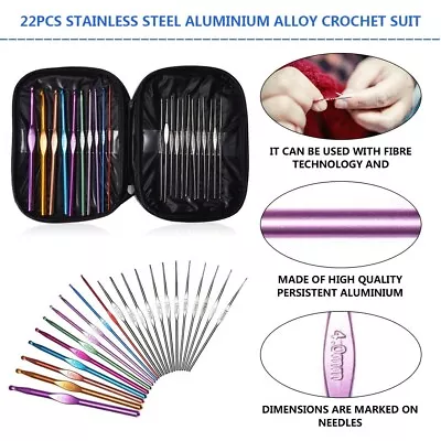 £1.99 • Buy 1/22Pcs MULTI COLOURED ALUMINIUM CROCHET HOOKS KNITTING NEEDLES SET 0.6MM-6.5MM 