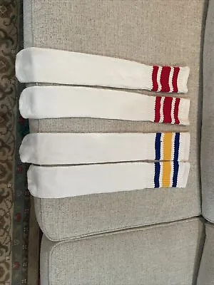Vintage  Men's Striped Athletic Tube Socks!! Blue/Yellow And Red!! • $27.41