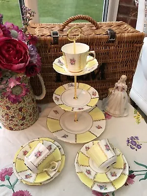 Vintage Lemon Old Royal  Mad Hatter Cake Stand With Trios • £35