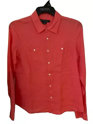 $9 • Buy Island Company Womens Button Down Top Coral 100% Linen Long Sleeve Shirt L Large