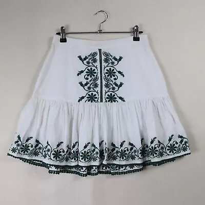 Tigerlily Mini Skirt Women 8 White Green Floral Embroidery Boho Hippie Gypsy • $24.97