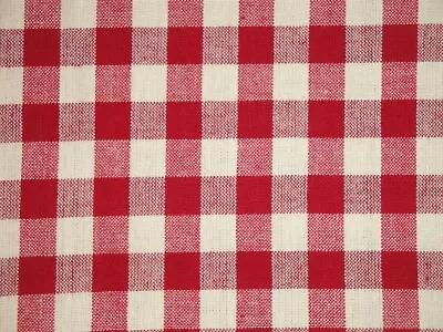 Red & Cream Large Check Farmhouse Cabin Country Rustic Cotton Homespun Fabric • £11.57