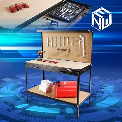 12PCS Tools Hooks Wood Tool Bench Work Metal Table With Drawers & Open Shelves • $125.99