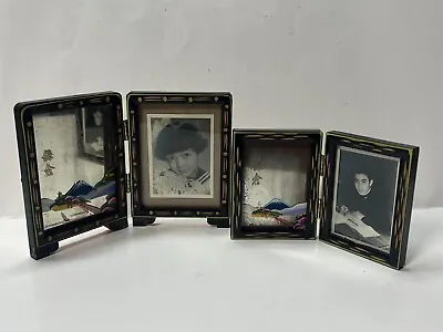 2 Vintage Wood Double Folding Photo Frames Mirror Oriental Art Asian Girl Photo • $14.99