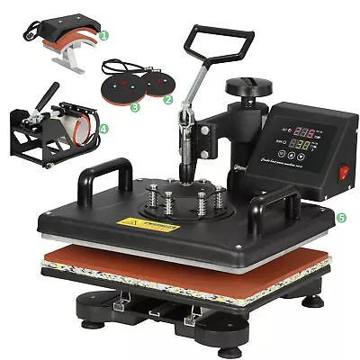 5 In 1 Heat Press Machine Digital Transfer Sublimation T-Shirt Mug Hat Plate Cap • $205.58