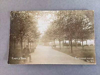 Postcard  Castle Park  Colchester  Old Man Sitting On A Bench  Real Photo 1909 • £4