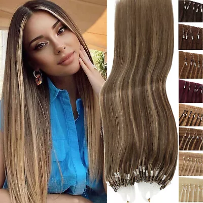 Micro Ring Loop Tip Remy Human Hair Extensions Micro Beads Link Hair Highlight X • $36.40