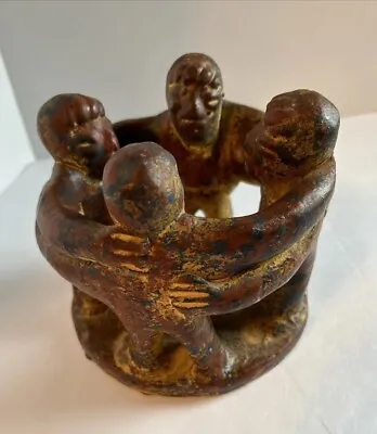 Vintage Circle Of Friends Candle Holder Mayan Aztec Pottery Folk Art Mexico Clay • $21.50