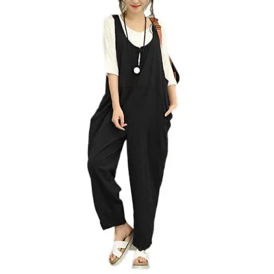 $27.79 • Buy Women Sleeveless Dungaree Jumpsuit Baggy Casual Playsuit Overalls Romper Pants