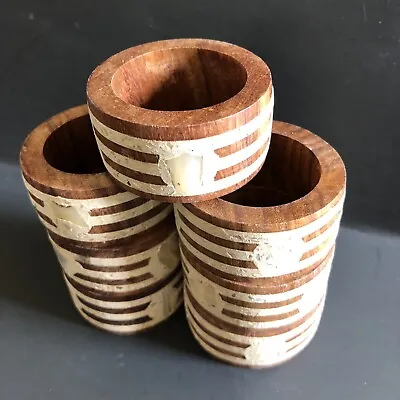 Set Of 7 Wooden Inlaid W/Mother Of Pearl  Napkin Rings Boho • $14.99