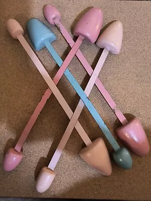 Vintage 50's Women's Shoe Trees Forms Stretchers Wood Metal Pastel Set Of 5 • $22