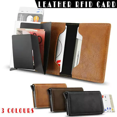 $11.95 • Buy New Leather Credit Card Holder Men's Money Cash Wallet Clip RFID Blocking Purse