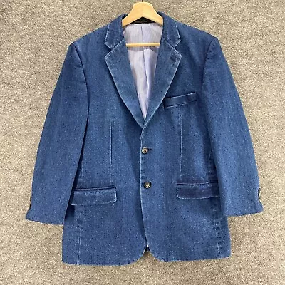 Norm Thompson Blazer Men 40 Blue Denim Medium Wash Button Up Jacket Long Sleeve • $52.13