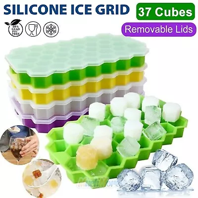 37 Ice Cube Tray Ball Maker Mould Mold Sphere Whiskey Lid Cube Bar Silicone DIY • $12.99