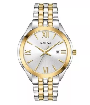 Bulova Quartz Men's Silver Gold Stainless Steel Silver Dial Watch 42 MM 98B331 • $21.50