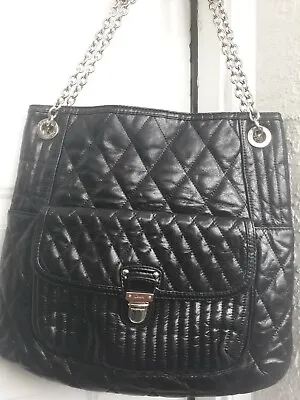 Coach 19854 PoP Liquid Gloss Quilted Slim Blk Pat Leather Bag Metal Strap • $38.99