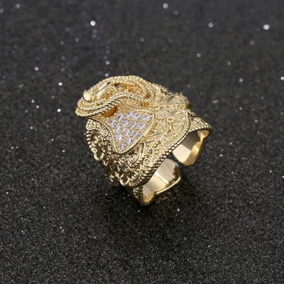 £23.99 • Buy Gold 18K GF Saddle Ring Premium CZ Large Chunky Adjustable Gift Men Gents Filled