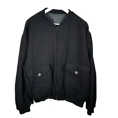 Yves Saint Laurent Wool Alpaca Mens Harrington Vintage Black Bomber Jacket Men L • £94.99
