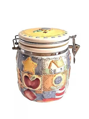 Vintage GibsonUSA Canister Cookie Jar Storage Hinged Lid Decorative Ceramic Flaw • $12