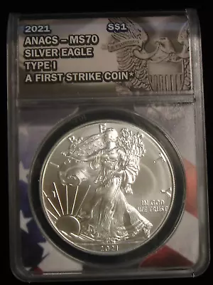 2021 $1 American Silver Eagle 1 Oz ANACS MS70 Type 1 FIRST STRIKE • $44.58