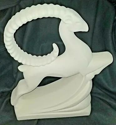 Haeger Mcm White Gazelle Ibex Ram Art Deco Vtg Retro Ceramic Sculpture Vgc Usa • $149.99