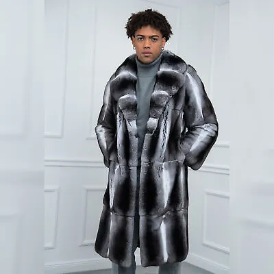 Mens Real Rex Rabbit Fur Coat Real Chinchilla Lapel Winter Natural Fur Jacket • $525.26