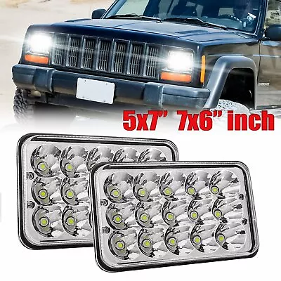 Pair 5x7'' 7x6 Inch LED Headlight Hi-Lo Beam DRL Light For Jeep Cherokee XJ YJ • $39.09