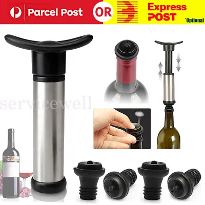 Wine Saver Vacuum Pump Sealer Preserver Set With 4 Valves Air Bottle Stoppers AU • $13.64