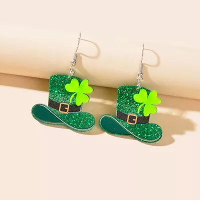 $3.99 • Buy Acrylic Green Clover Hat Pendant Earrings St. Patrick's Day Festival Jewellery