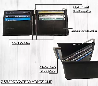 $17.49 • Buy Mens Multi Credit Card Premium Leather Double Z Money Clip Wallet