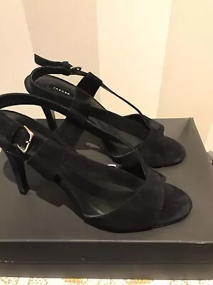 Women's Shoes Jaeger Black Suede Peep Toe High Heel Sling Back Size 6  • £75