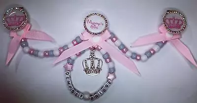 Mummy's Girl / Pink Crown - 3 Clip Pram Charm - Pink/Light Grey/White - XL • £24.99