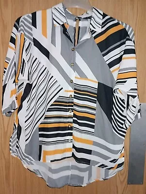 Grey Mustard Black Geo Pattern Blouse Oversized Size 6 Select Ex Con • £1.99