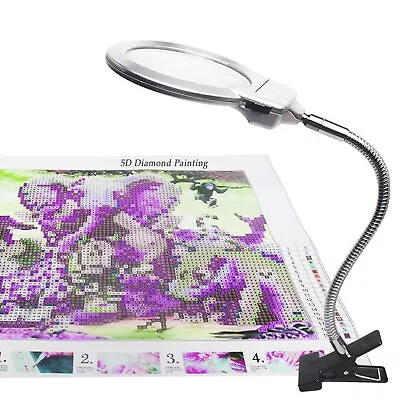 Magnifier LED Lamp Magnifying Large Lens Glass Table Light Reading Lamp W/Clamp • $13.29