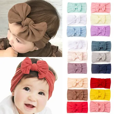 $3.22 • Buy 3pcs Baby Girls Elastic Nylon Headbands Newborn Toddlers Hairbands Hair Bows Set