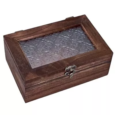 Vintage Wooden Storage Box With Glass Lid Keepsake Box Decorative Small • $26.31